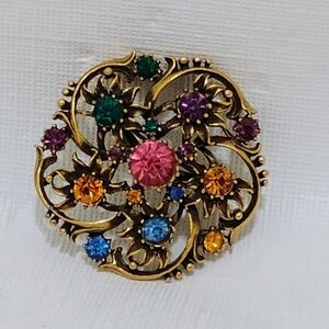 Vintage CORO Multi Color Rhinestone Brooch